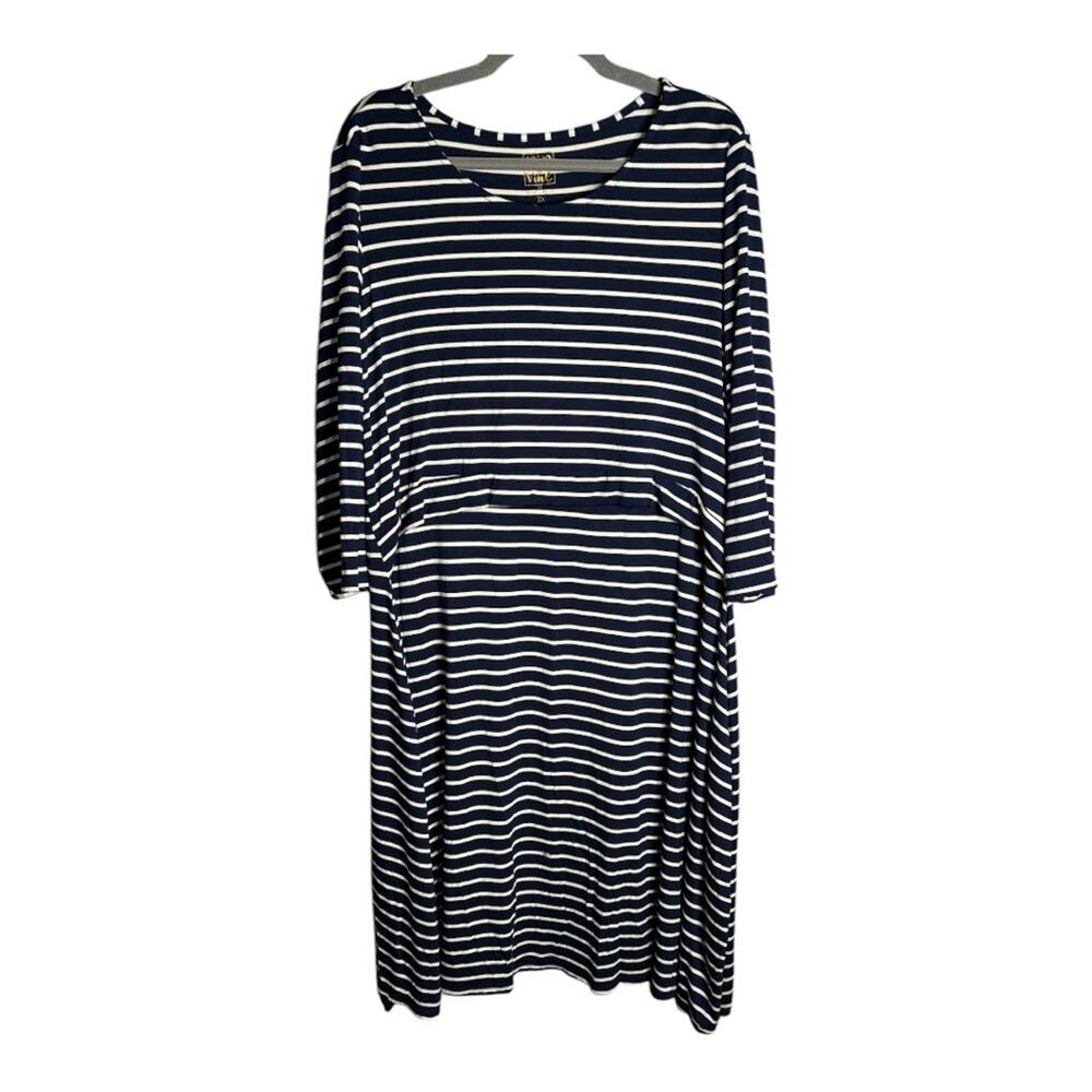 Pip & Vine Navy Blue Striped Long Sleeve Midi Dress Plus 3X